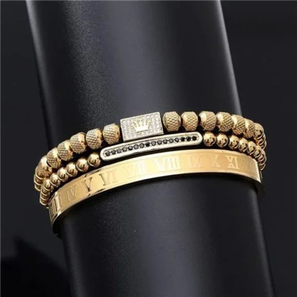 New 3PCS Mens Luxury Gold Crown Bracelets - Picture 5 of 6